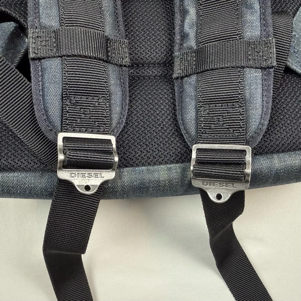 Diesel Waxed Denim De Breaking Backpack Dark Blue/Black Metal Buckles
